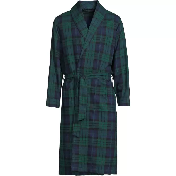 imageLands End Mens Flannel Sleepwear RobeEvergreen Blackwatch Plaid