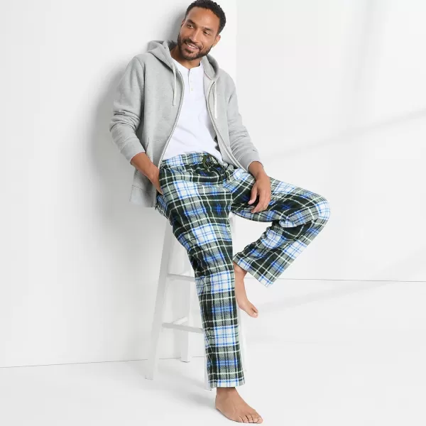 imageLands End Mens Fleece Pajama PantsBlueEvergreen Forest Plaid