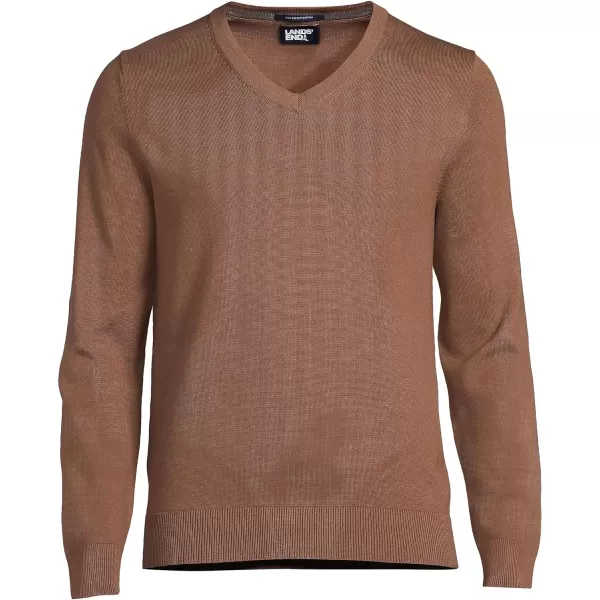 imageLands End Mens Classic Fit Fine Gauge Supima Cotton VNeck SweaterAllspice