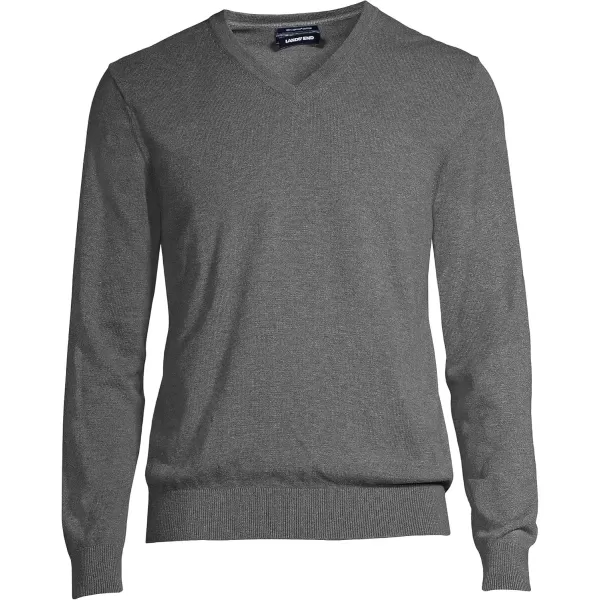 imageLands End Mens Classic Fit Fine Gauge Supima Cotton VNeck SweaterCharcoal Heather