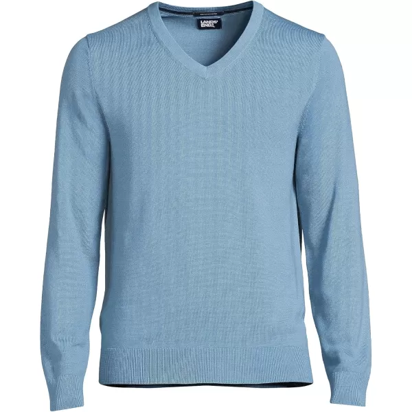 imageLands End Mens Classic Fit Fine Gauge Supima Cotton VNeck SweaterMuted Blue