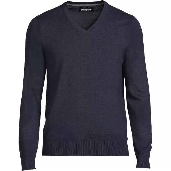 imageLands End Mens Classic Fit Fine Gauge Supima Cotton VNeck SweaterRadiant Navy