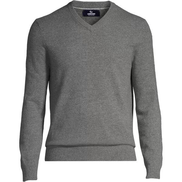 imageLands End Mens Fine Gauge Cashmere VNeck SweaterCharcoal Heather