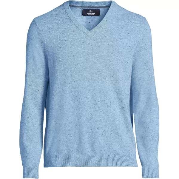 imageLands End Mens Fine Gauge Cashmere VNeck SweaterCloudy Blue Heather Donegal