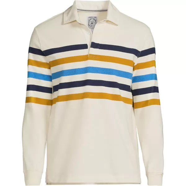 imageLands End Mens Long Sleeve RugbyIvoryAged Gold Rugby Stripe