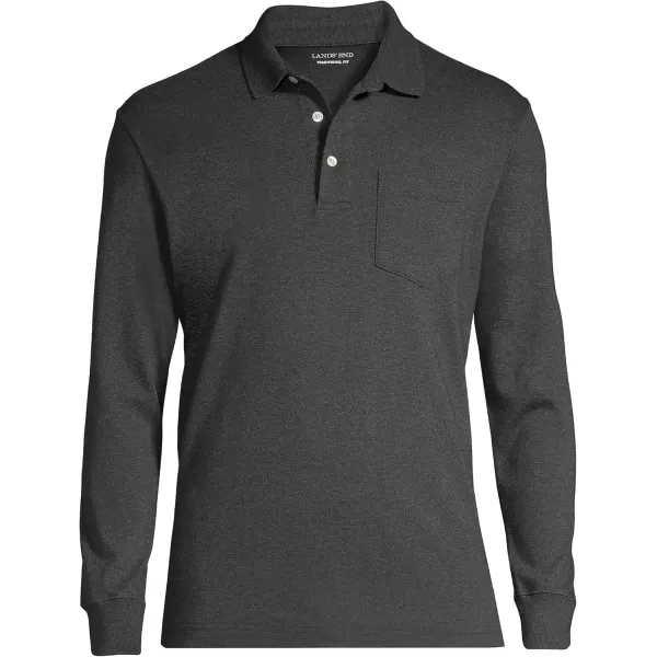 imageLands End Mens Long Sleeve Supima Cotton Polo Shirt with PocketDark Charcoal Heather