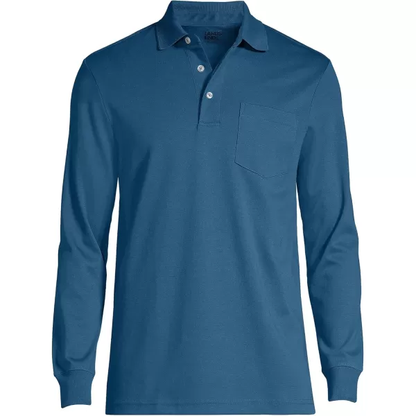 imageLands End Mens Long Sleeve Supima Cotton Polo Shirt with PocketEvening Blue