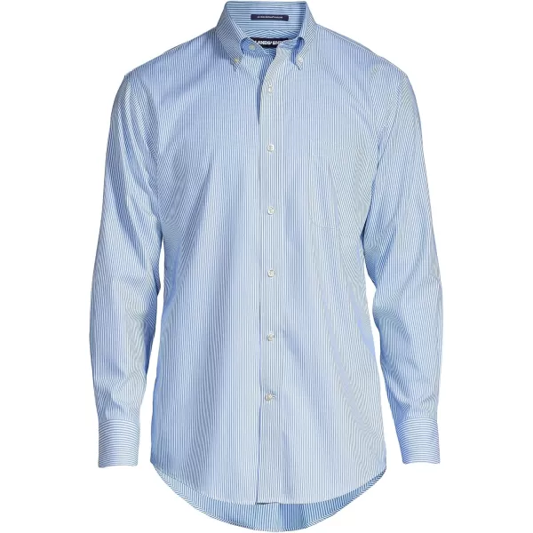 imageLands End Mens Traditional Fit Solid No Iron Supima Pinpoint Buttondown Collar Dress ShirtClear BlueWhite Stripe