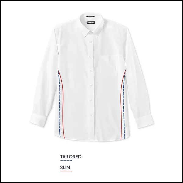 imageLands End School Uniform Mens Tailored Fit No Iron Solid Supima Cotton Pinpoint Buttondown Collar Dress ShirtClear BlueWhite Stripe