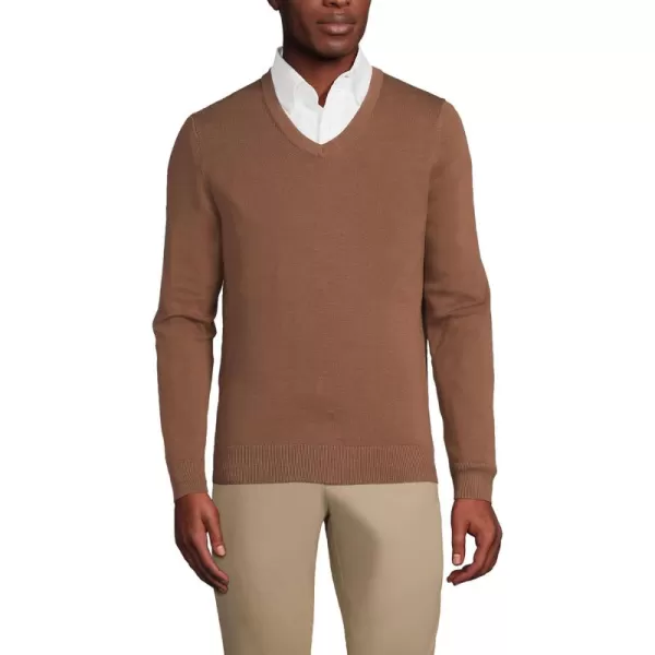 imageLands End Mens Classic Fit Fine Gauge Supima Cotton VNeck SweaterAllspice