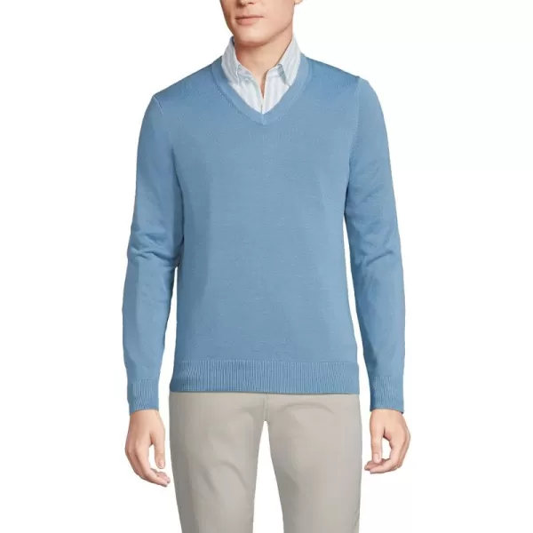 imageLands End Mens Classic Fit Fine Gauge Supima Cotton VNeck SweaterMuted Blue