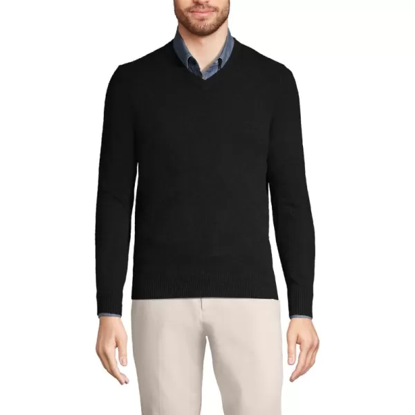 imageLands End Mens Fine Gauge Cashmere VNeck SweaterBlack