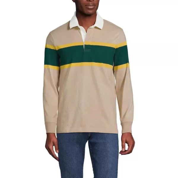 imageLands End Mens Long Sleeve RugbyAlmondEvergreen Rugby Stripe