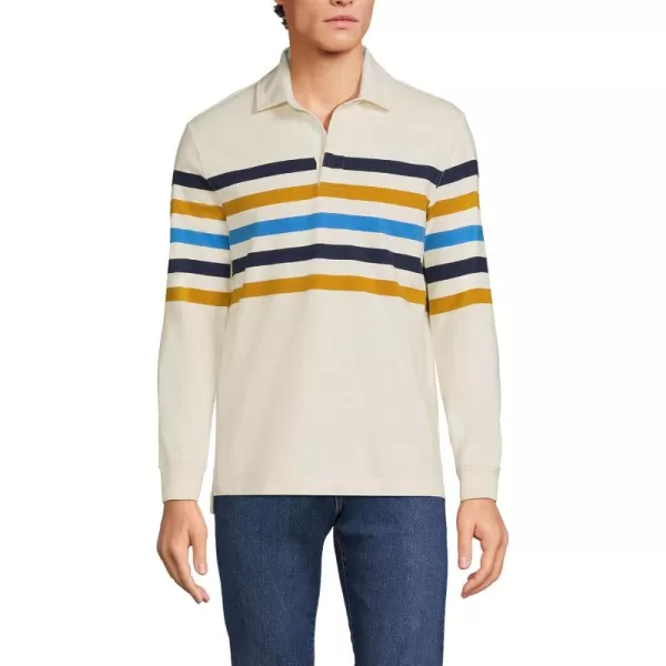 imageLands End Mens Long Sleeve RugbyIvoryAged Gold Rugby Stripe