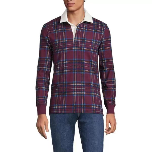 imageLands End Mens Long Sleeve RugbyRoyal BurgundyBlue Plaid