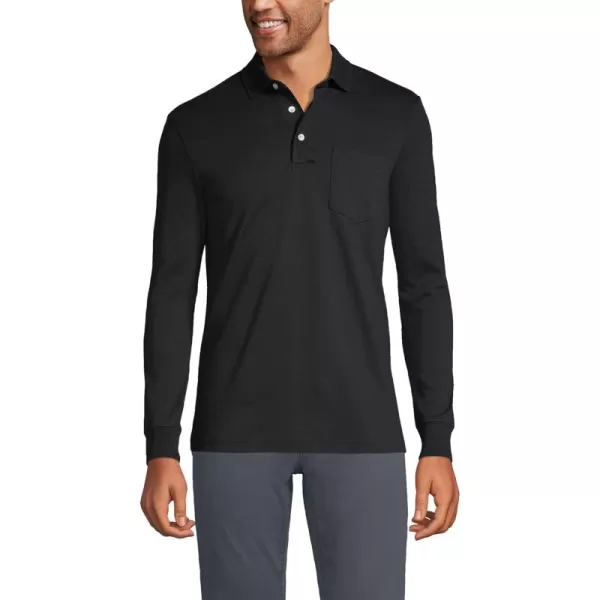 imageLands End Mens Long Sleeve Supima Cotton Polo Shirt with PocketBlack