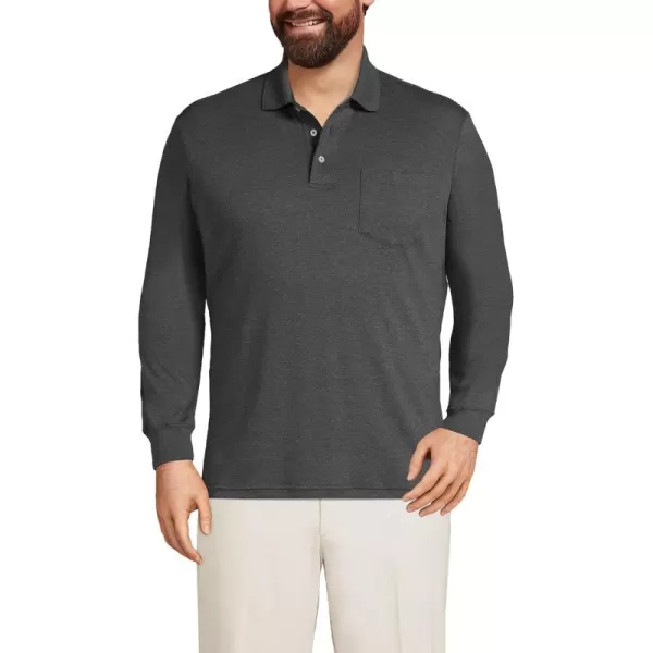 imageLands End Mens Long Sleeve Supima Cotton Polo Shirt with PocketDark Charcoal Heather