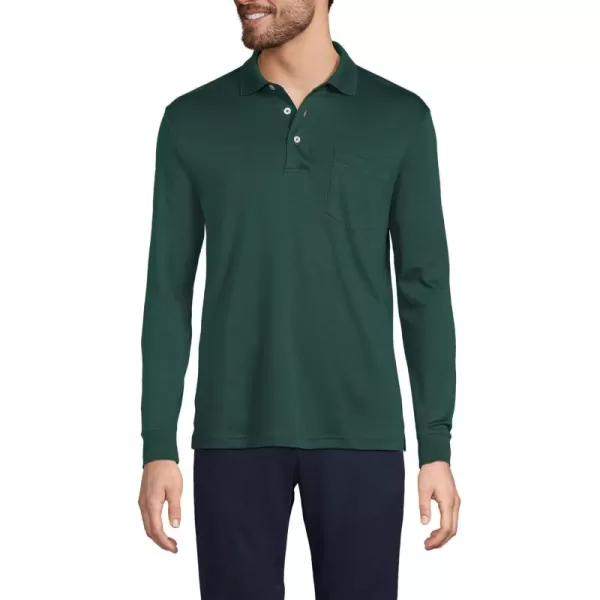 imageLands End Mens Long Sleeve Supima Cotton Polo Shirt with PocketDeep Forest