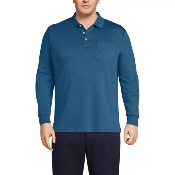 imageLands End Mens Long Sleeve Supima Cotton Polo Shirt with PocketEvening Blue