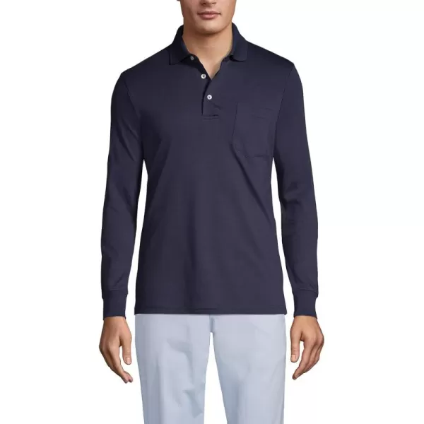 imageLands End Mens Long Sleeve Supima Cotton Polo Shirt with PocketRadiant Navy