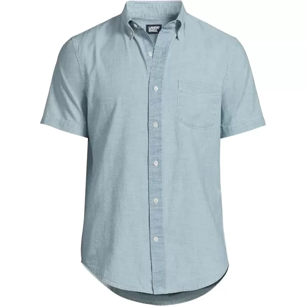 imageLands End Mens Short Sleeve Button Down Chambray ShirtLight Indigo Chambray