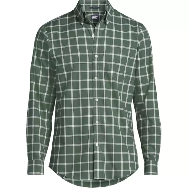 imageLands End Mens Tailored Fit No Iron Twill Long Sleeve ShirtEstate GreenIvory Plaid