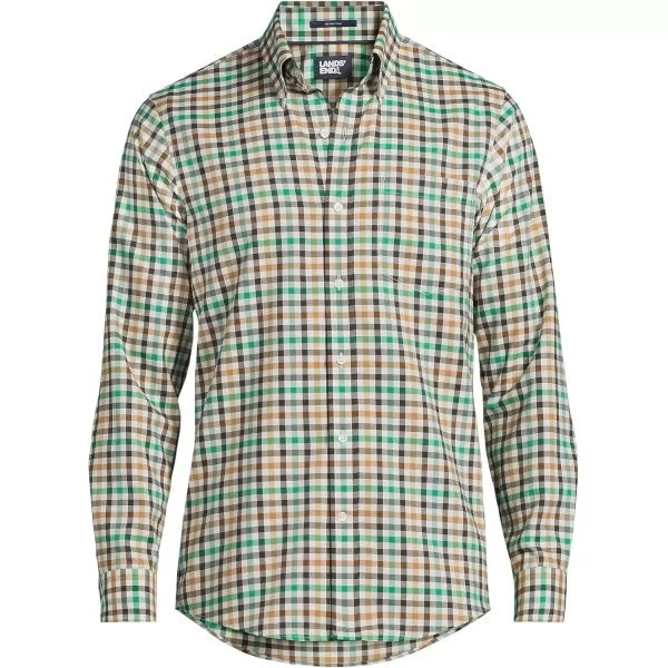 imageLands End Mens Tailored Fit No Iron Twill Long Sleeve ShirtFresh EvergreenGreen Plaid