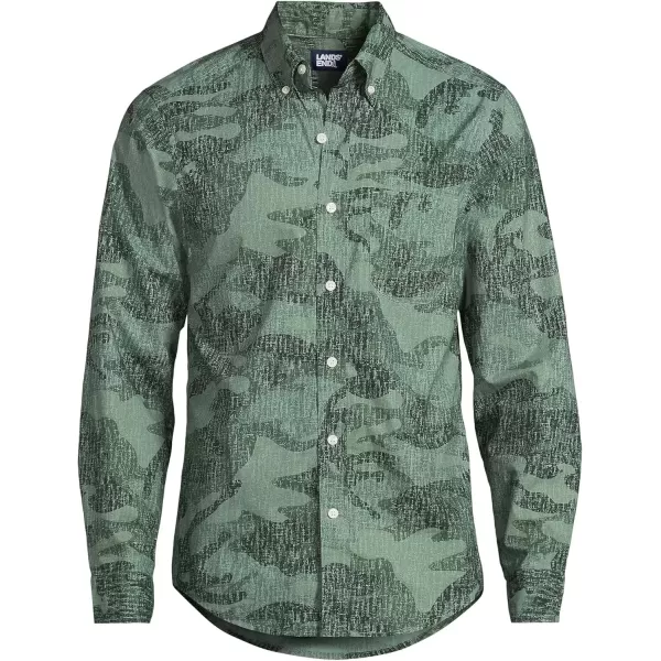 imageLands End Mens Traditional Fit Essential Lightweight Poplin ShirtDark Eucalyptus Textured Camo