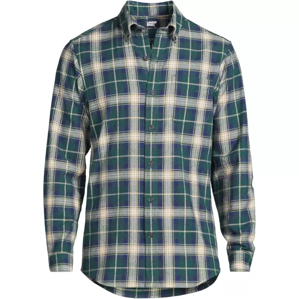 imageLands End Mens Traditional Fit Flagship Flannel ShirtDeep BalsamKhaki Plaid