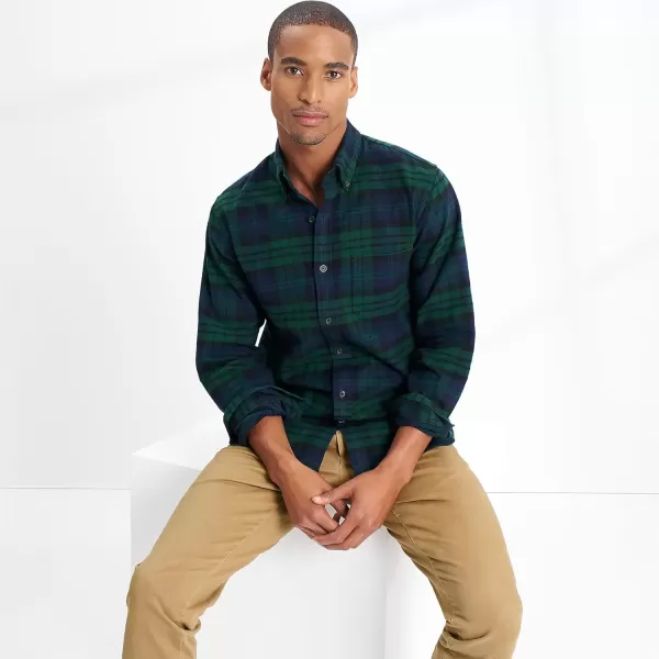 imageLands End Mens Traditional Fit Flagship Flannel ShirtEvergreen Blackwatch Plaid