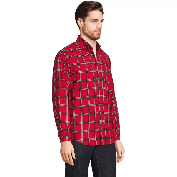 imageLands End Mens Traditional Fit Flagship Flannel ShirtRich Red Founders Plaid