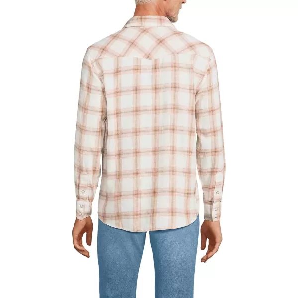 imageLands End Mens Western ShirtIvoryDark Caramel Plaid