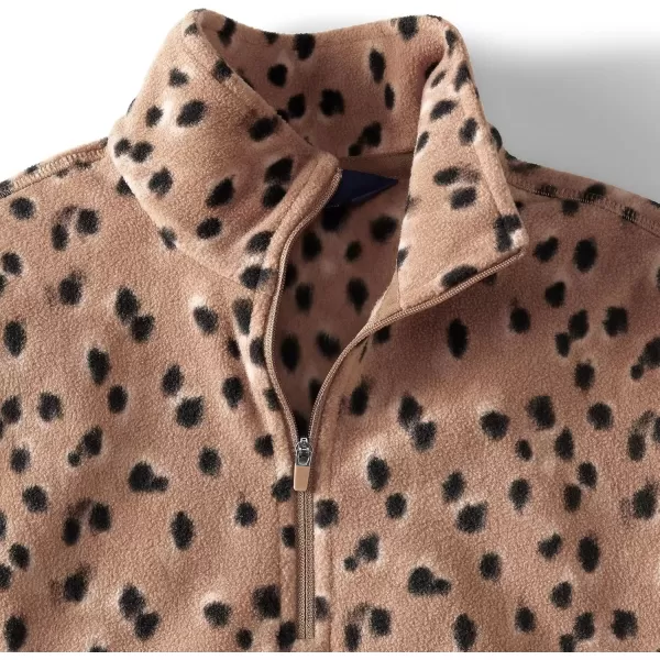 imageLands End Womens Anyweather Fleece Quarter Zip PulloverWarm Tawny Brown Animal Spots