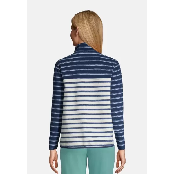 imageLands End Womens Heritage Fleece Snap Neck PulloverDeep Sea Navy Founders Stripe