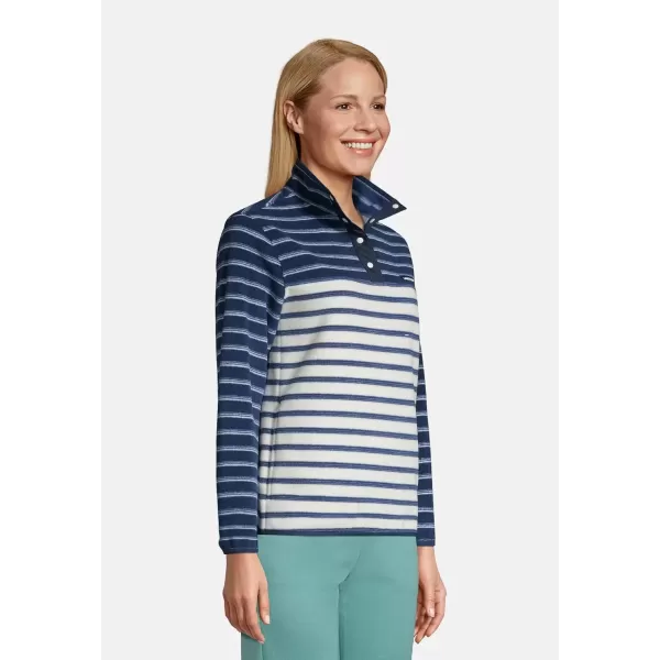 imageLands End Womens Heritage Fleece Snap Neck PulloverDeep Sea Navy Founders Stripe