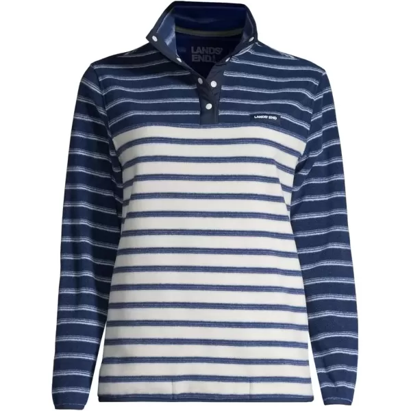 imageLands End Womens Heritage Fleece Snap Neck PulloverDeep Sea Navy Founders Stripe