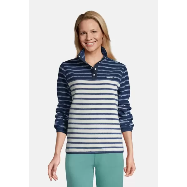 imageLands End Womens Heritage Fleece Snap Neck PulloverDeep Sea Navy Founders Stripe