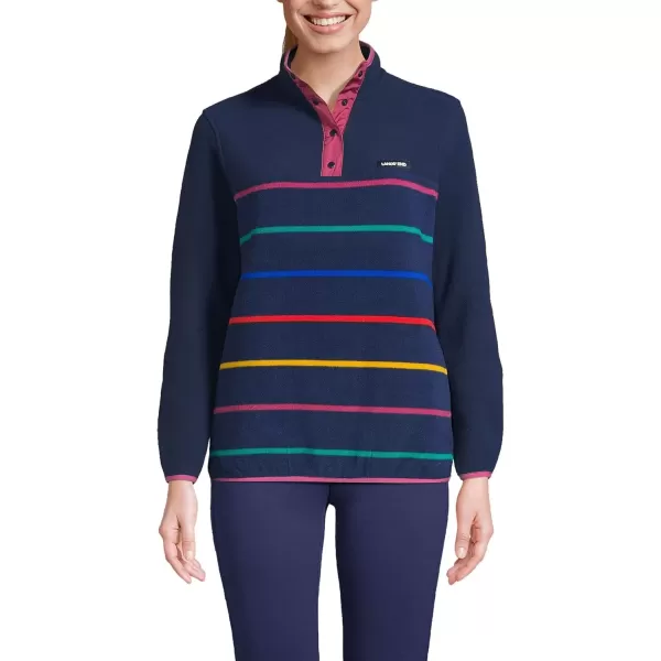 imageLands End Womens Heritage Fleece Snap Neck PulloverDeep Sea Navy Heritage Stripe