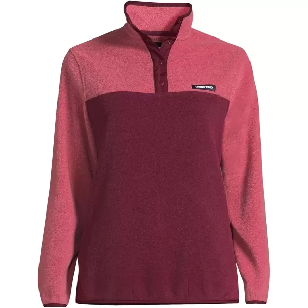 imageLands End Womens Heritage Fleece Snap Neck PulloverRich BurgundyPink Block