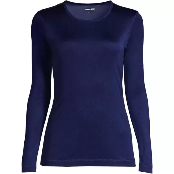 imageLands End Womens Silk Interlock Long Sleeve Crewneck Long Underwear TopDeep Sea Navy