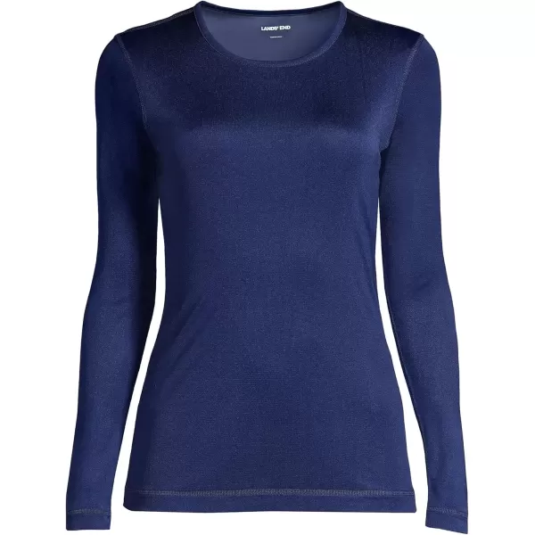 imageLands End Womens Silk Interlock Long Sleeve Crewneck Long Underwear TopDeep Sea Navy