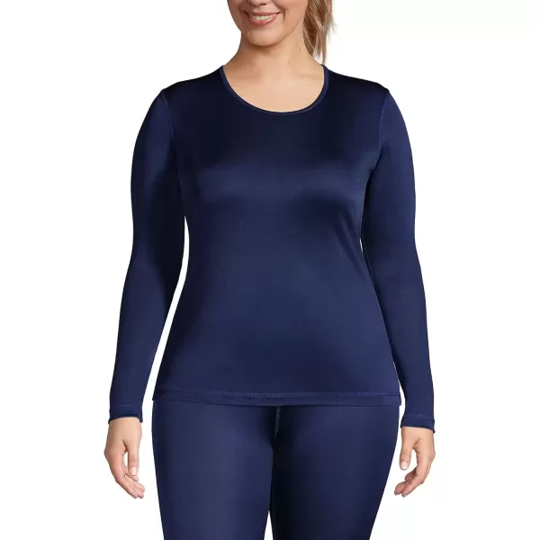 imageLands End Womens Silk Interlock Long Sleeve Crewneck Long Underwear TopDeep Sea Navy