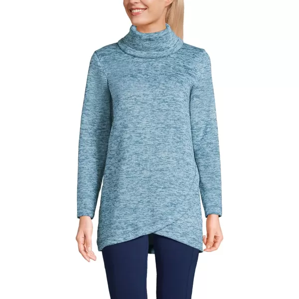 imageLands End Womens Sweater Fleece Tunic Cowl Neck PulloverMuted Blue Heather