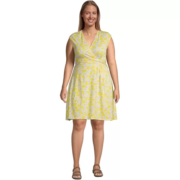 imageLands End Womens CMJ Surplice FFNF Dress Bright Sun Yellow Lemon Check Plus 2X