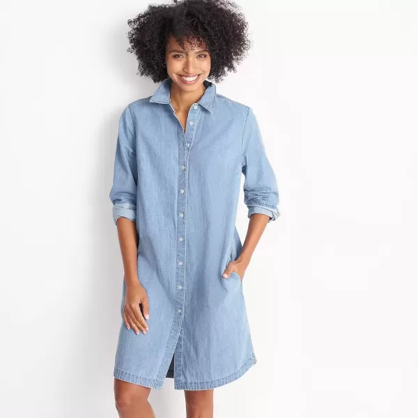 imageLands End Womens Chambray Button Front Knee Length DressLight Wash Indigo