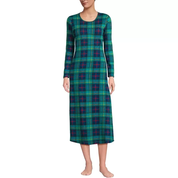 imageLands End Womens Cotton Long Sleeve Midcalf NightgownGreenNavyHeritage Red Plaid