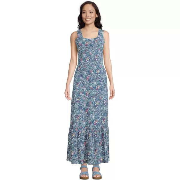 imageLands End Womens Cotton Modal Square Neck Tiered Maxi DressBaltic Teal Ditsy Floral