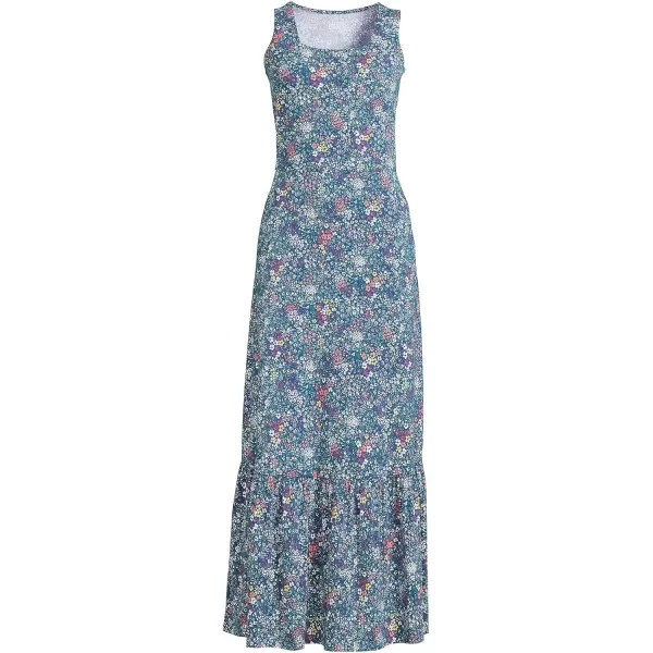 imageLands End Womens Cotton Modal Square Neck Tiered Maxi DressBaltic Teal Ditsy Floral