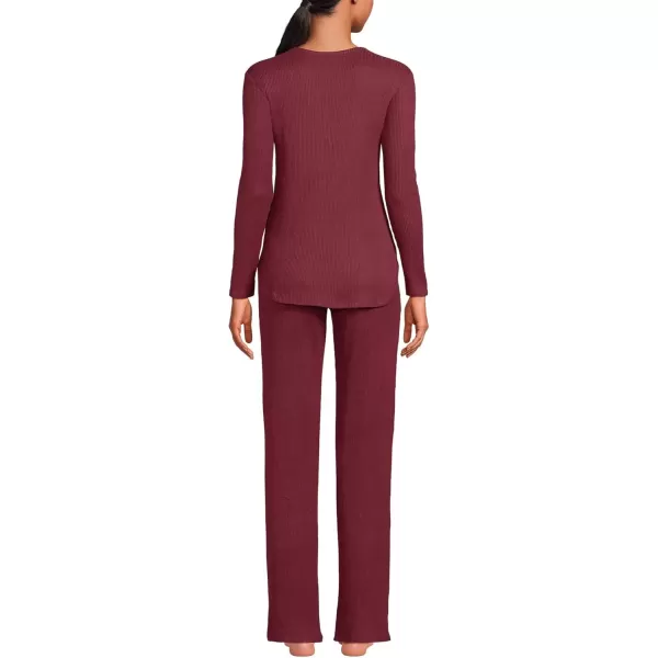 imageLands End Womens Cozy 2 Piece Pajama Set  Long Sleeve Top and PantsRich Burgundy