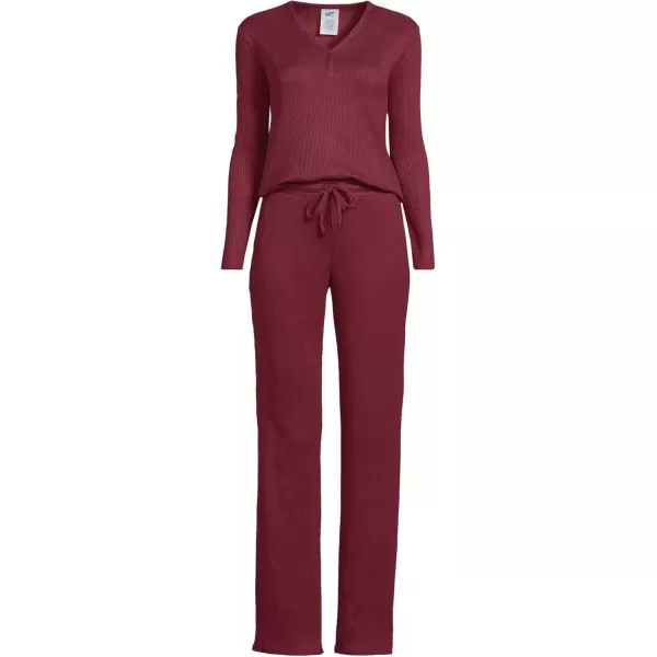 imageLands End Womens Cozy 2 Piece Pajama Set  Long Sleeve Top and PantsRich Burgundy